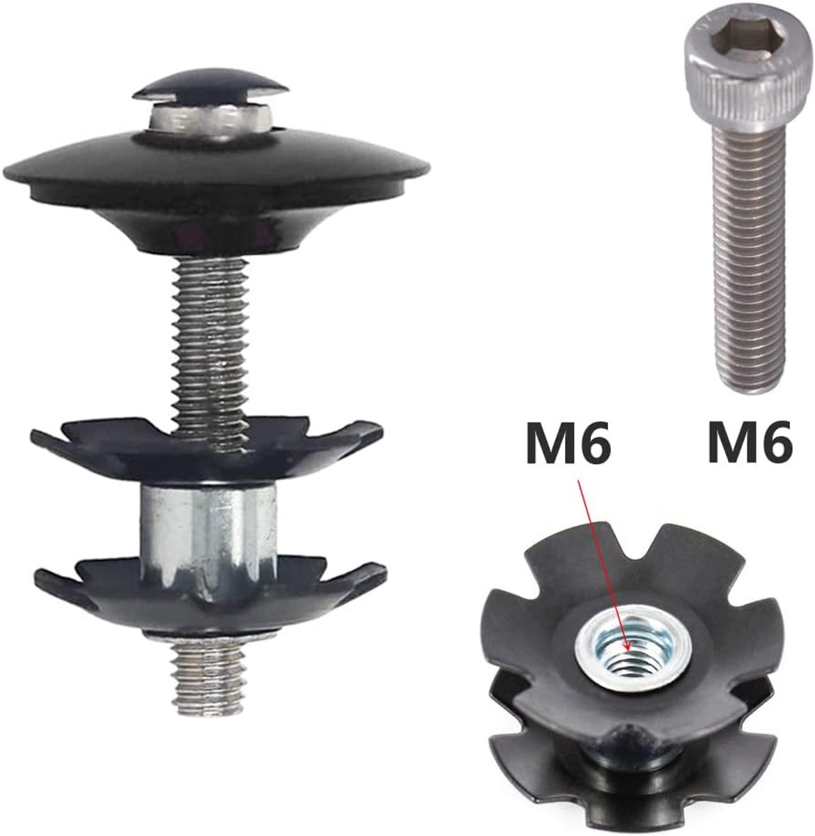 SnelShoppen - 9-delige Aluminium Fiets Hoofdlagerset 1-1/8 Inch voor Fiets Headset 2mm, 3mm, 5mm, 10mm met Voorste Eindkap, Lange Bout, Lagerring Ster