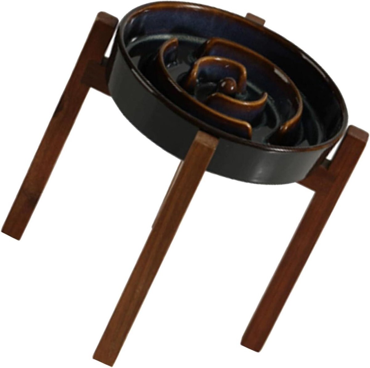 Honden Voerbak - Hondenkom Langzaam Eten - Voorkomt Verstikking - Verhoogde Houten Standaard - 18 cm - Zwart