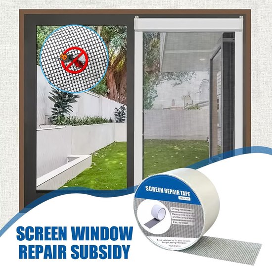 Raamhor Reparatie Tape - Glasvezel Reparatieset - Gaten Dichten - Sterke Kleeflaag - 4.8x100 cm - Grijs — afbeelding 2