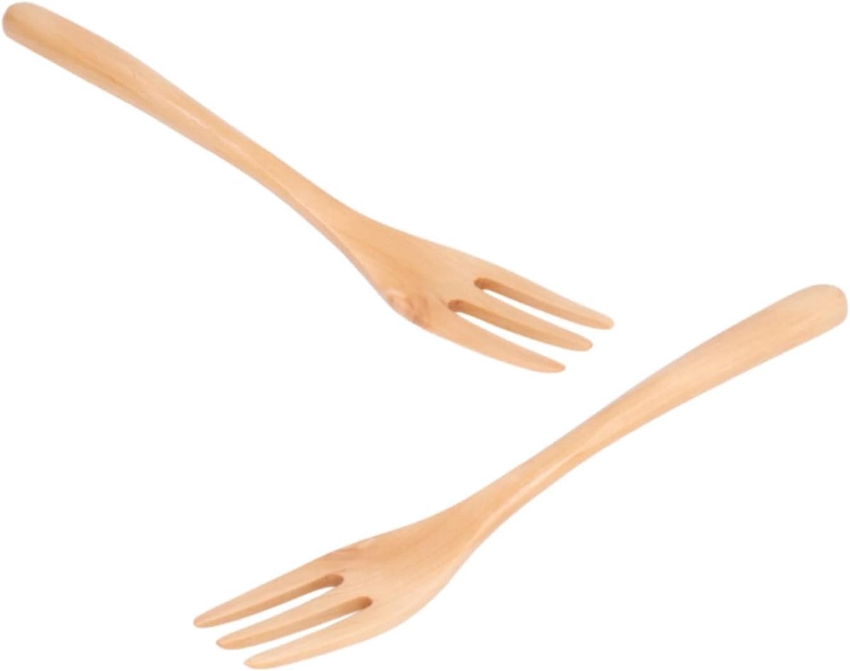 SnelShoppen - Houten Vorken, 2 Stuks Herbruikbare Houten Bestek Set voor Fruit, Salade, Dessert, Lunch, Handgemaakt, Japans Design, Ideaal voor Feeste