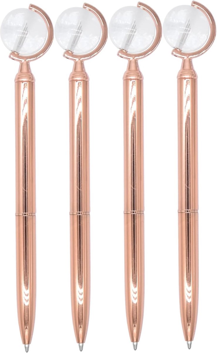 SnelShoppen - 4 Stuks Globe Vorm Balpen, Comfortabele Schrijfpennen, Zwarte Inkt Retractable, Schattige Journaling Pennen voor Kerst, Bruiloft, Verjaa