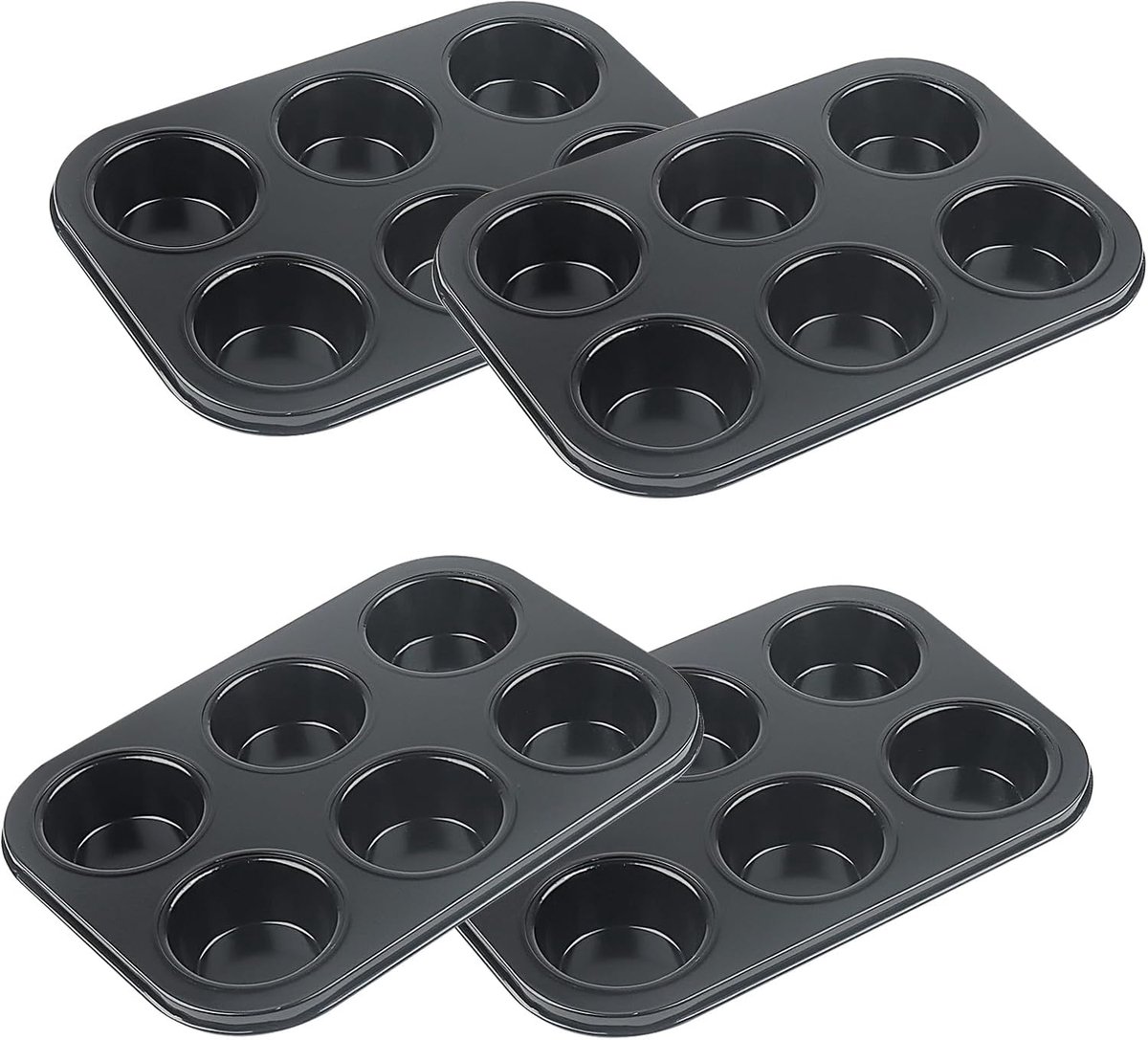 SnelShoppen - 4 Stuks Muffinvormpjes voor 6 Cupcakes, Antiaanbak Muffin Bakvorm, Carbon Staal Bakplaat voor Taart, Brownies en Vleesgerecht
