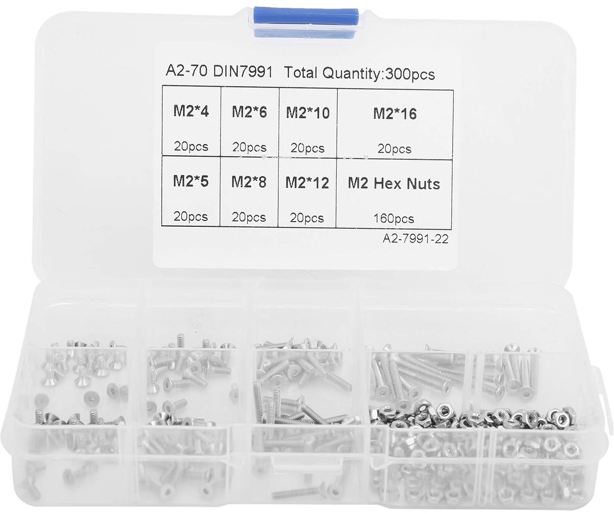 SnelShoppen - 300Pcs M2 Metalen Schroeven en Moeren Set, Hexagonale Cap, Platte Kop, Verzinken, RVS, Duurzaam, Assortiment voor Klussen en Doe-Het-Zel