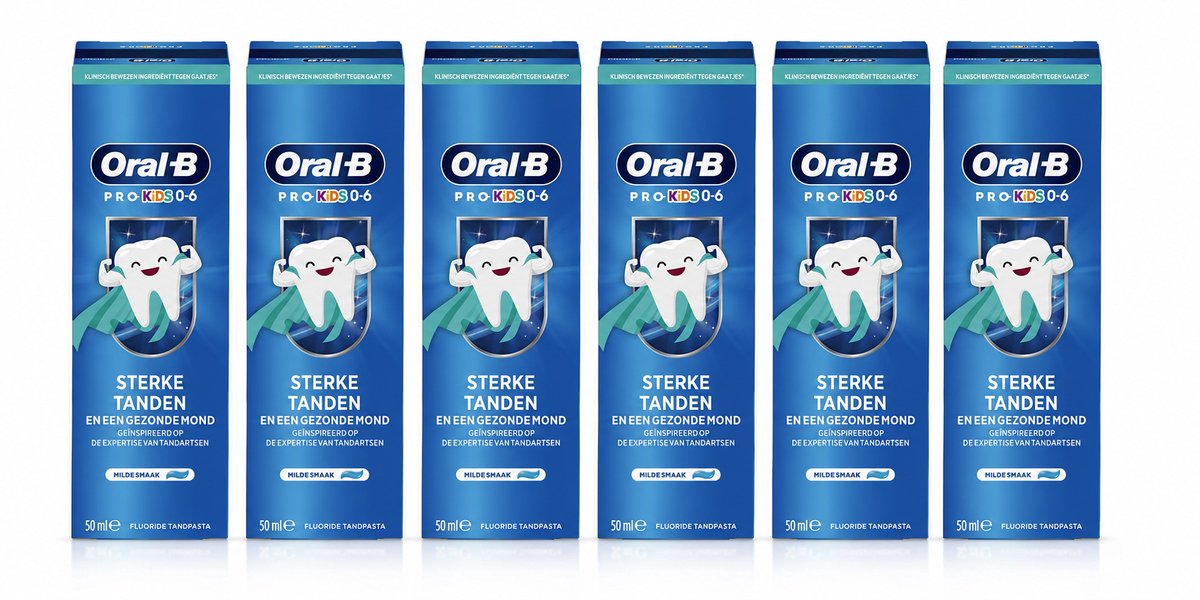 Oral-B Pro Kids 0–6 Fluoride Tandpasta – 6 x 50 ml – Milde Smaak – Kindertandpasta – Voordeelverpakking