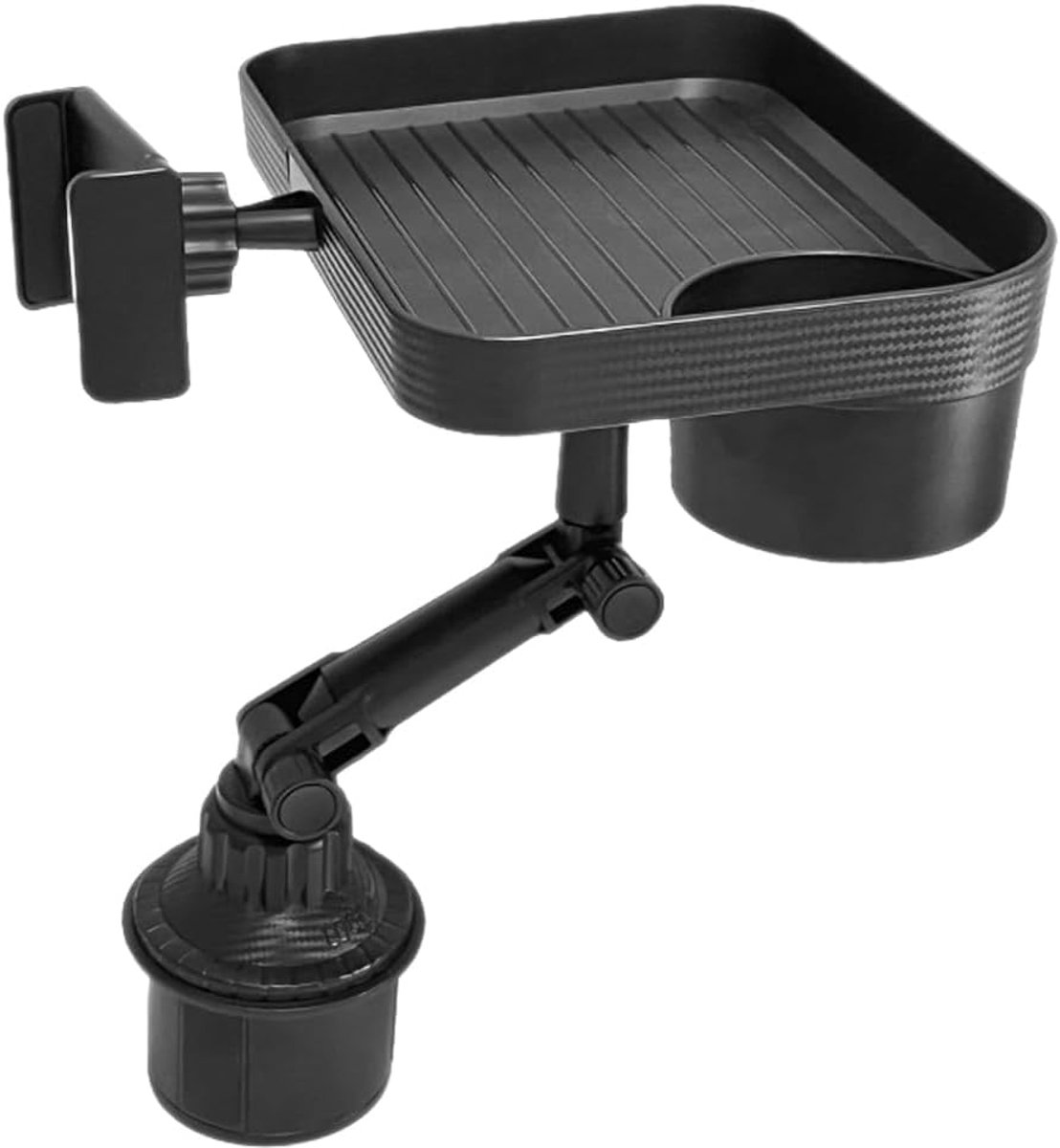 SnelShoppen - Auto bekerhouder tray, verstelbaar, universele voedsel organizer met telefoonhouder en draaibare arm, praktische auto accessoires en gad