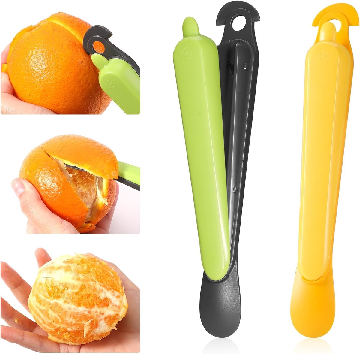 SnelShoppen - 2Stuks 5-in-1 Oranje Schiller, RVS Fruit Schiller Keuken Gadgets Citrus Schilmes, Makkelijk Schillen voor Thuis (Groen, Geel)