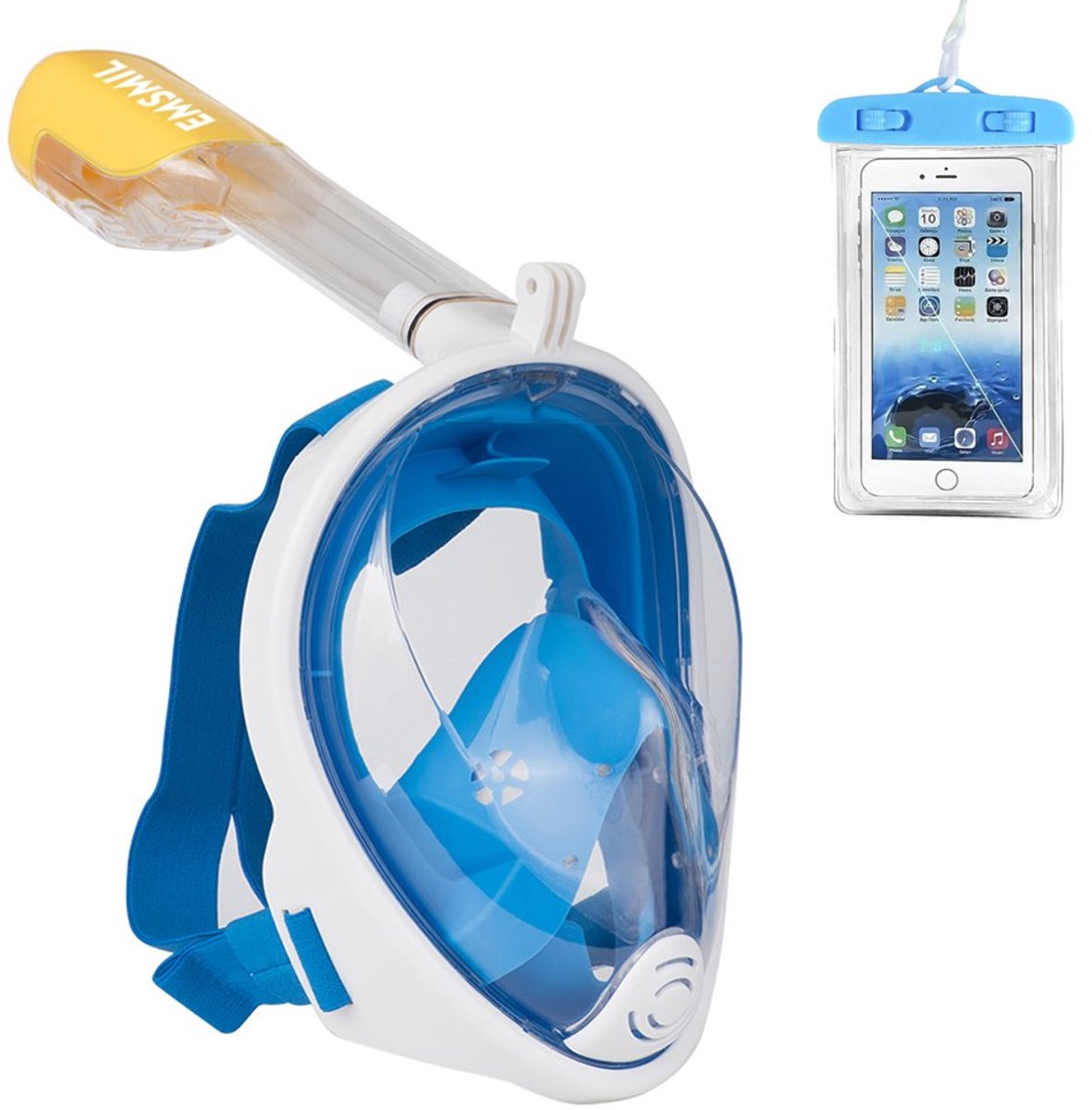 SnelShoppen - Emsmil Snorkelmasker Volledig Gezicht 180° Panoramisch Breed Zicht, Gemakkelijke Ademhaling, Anti-condens, Waterdicht Duikmasker met Oor