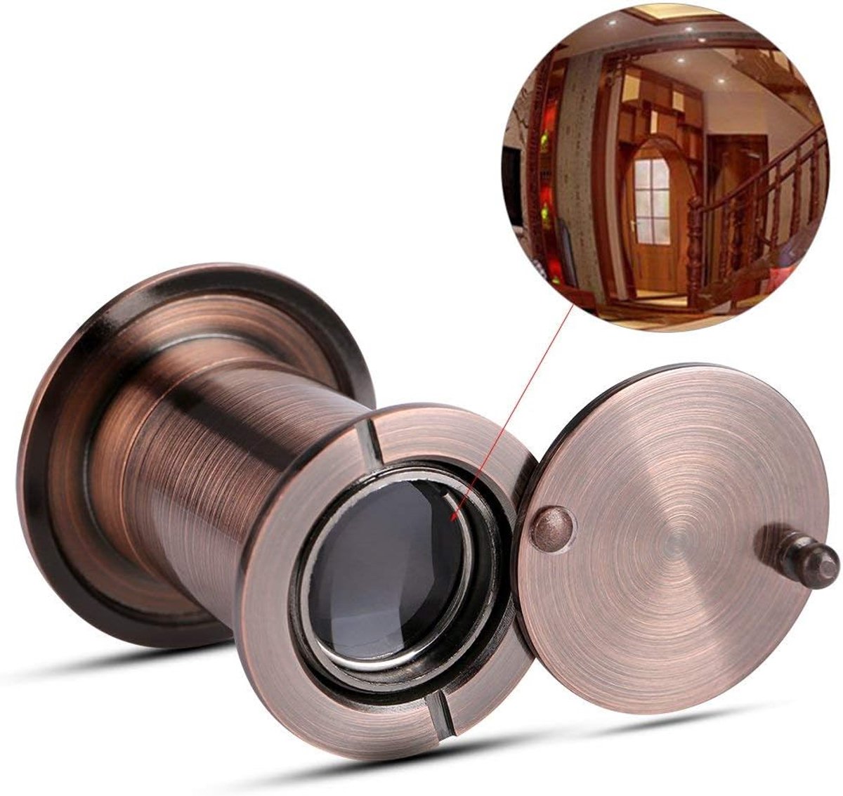 SnelShoppen - Peephole Voor Veiligheidsdeur 220 Graden, Brede Hoek, Hoogwaardige Beschermkap (Rood Brons)