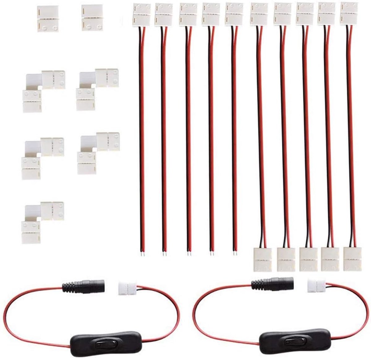 SnelShoppen - 3528 2835 8 mm LED Strip Connector Set, 2 Pin LED Strip Plug Connector, 5x L Hoek Connector, 5x Jumper Connector, 2x DC Off Switch, 2x N