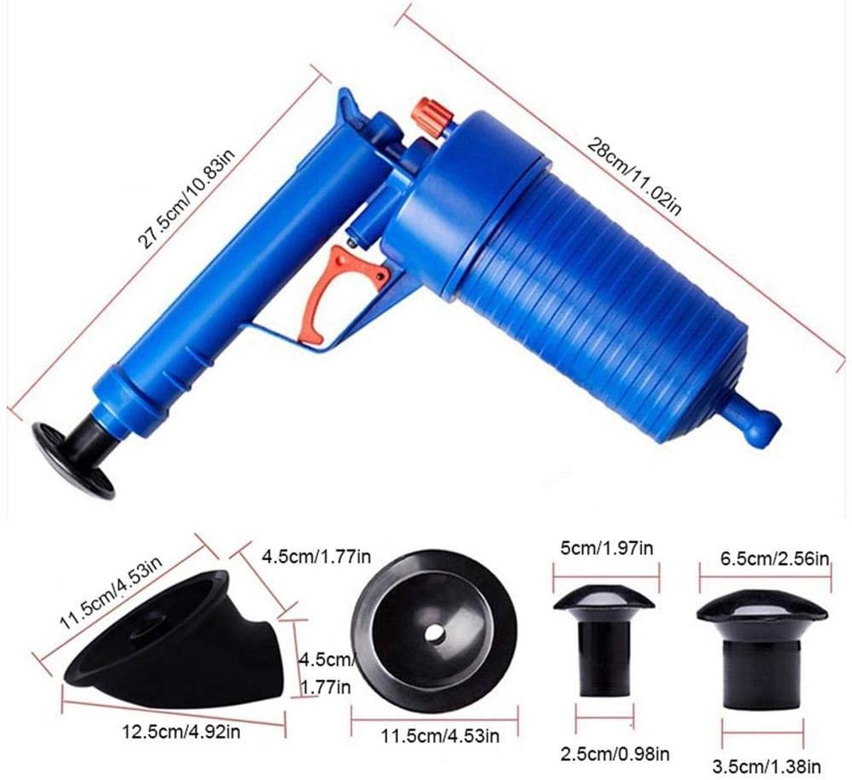 SnelShoppen - Toiletplunger, Hoogdruk Handmatige Toilet Cleaner, Krachtige Ontstopper met Vier Zuignappen voor Afvoer, Badkuip en Wastafel (Blauw)