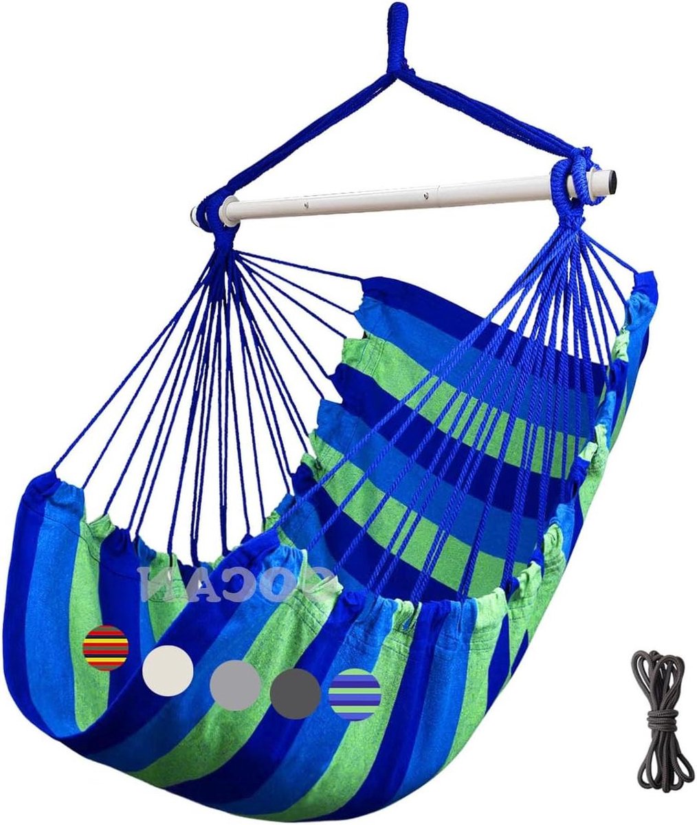 Hangmat Schommel - Katoenen Stoel - Ontspanning Buiten - Met Spreidstang - 110 x 150 cm - Blauw