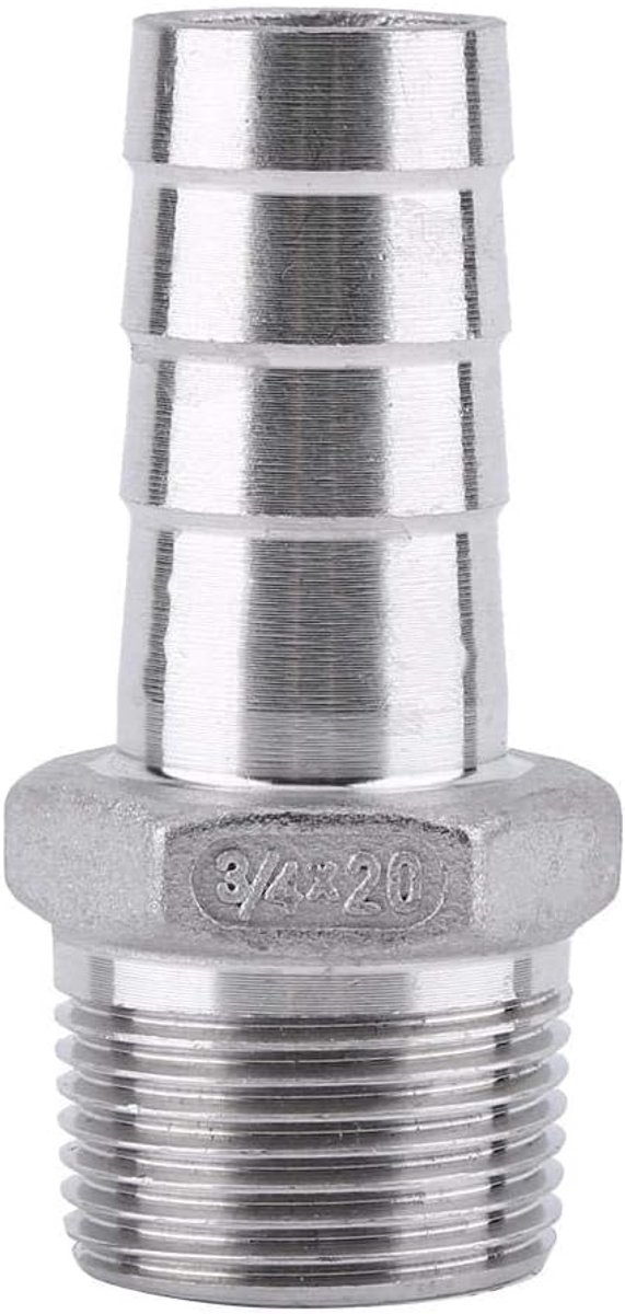 SnelShoppen - 1pc Tuinslang Connector met Barbed Wire Adapter RVS 304 1/8" tot 3/4" (3/4 x 20mm) - Voor Tuin, Camping, Keuken, Hoogwaardige Koppeling