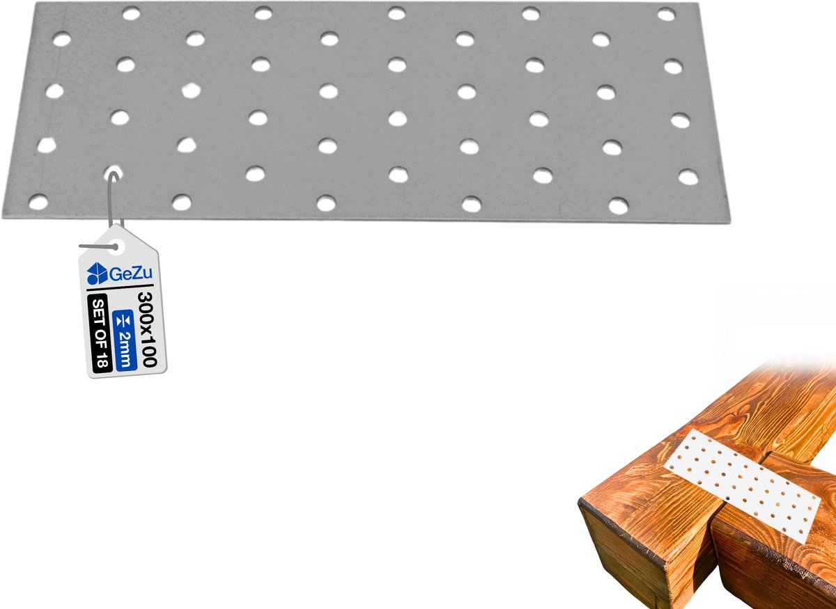GeZu Impex Verbindingsplaat Gegalvaniseerd Set van 18 100 x 300 mm hoekverbinder balkverbinding hoekijzers verbindingshoeken