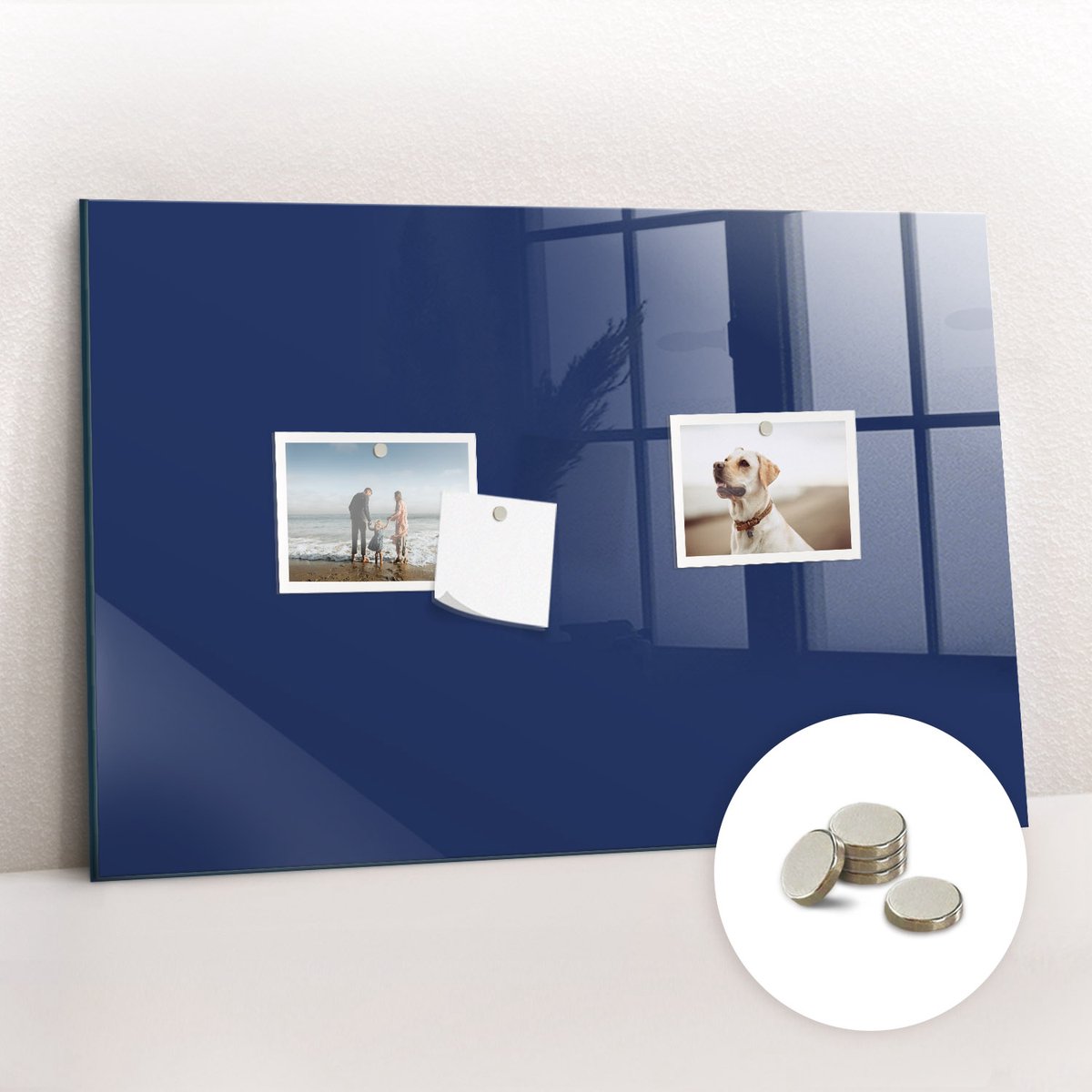 Tulup Glassboard - Marineblauwe kleur Magneetbord - 60 cm x 40 cm - Foto Magneetbord - Wanddecoratie Kantoor - Magnetisch Bord Kind Marine - Inclusief Gratis Magneten - Memobord Glas - Memo Bord