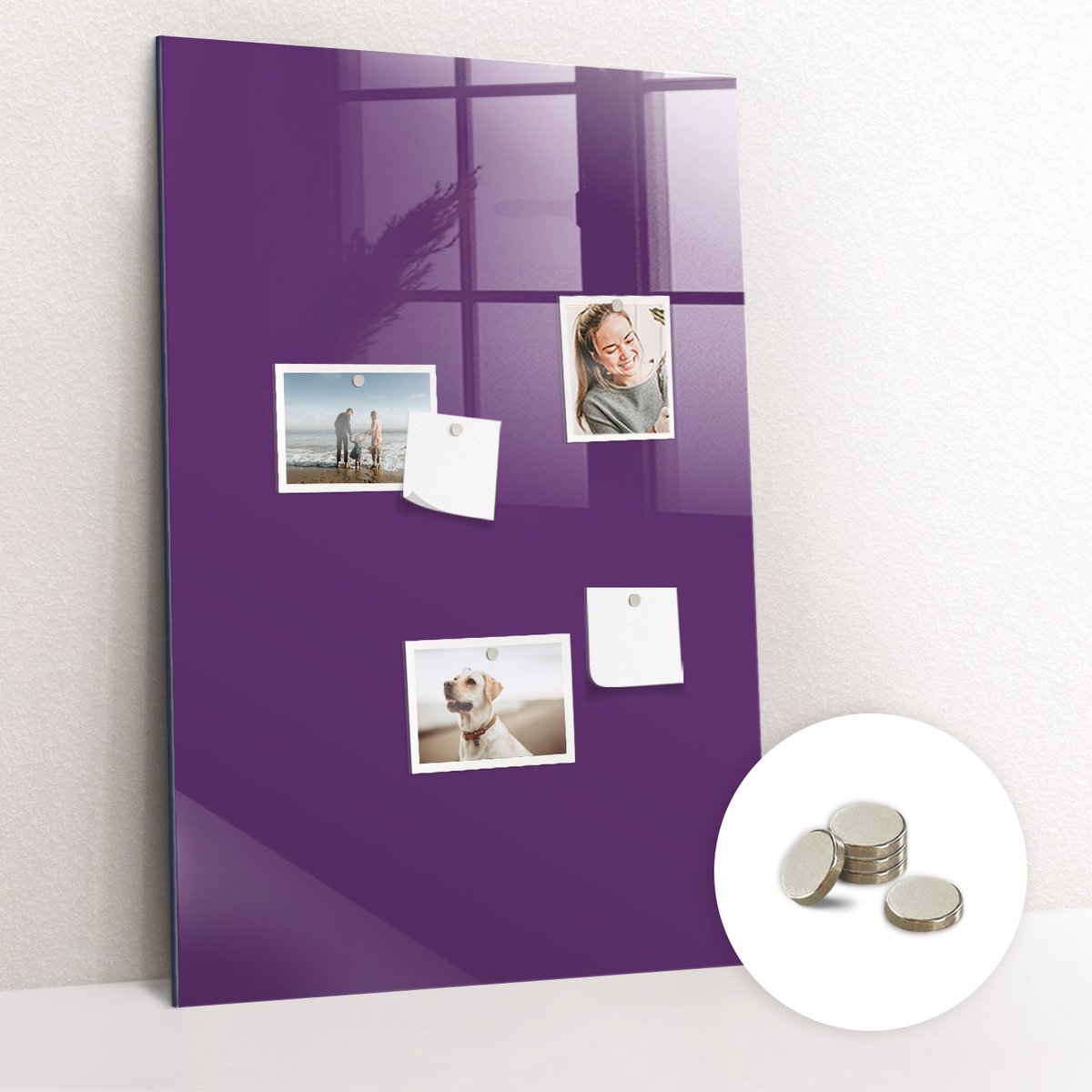 Tulup Glassboard - Violet Magneetbord - 60 cm x 90 cm - Magneetbord Keuken - Minimalistisch Prikbord - Memobord Magnetisch Paars - Gratis 5 Sterke Magneten - Magneetbord Design - Memo Magneetbord