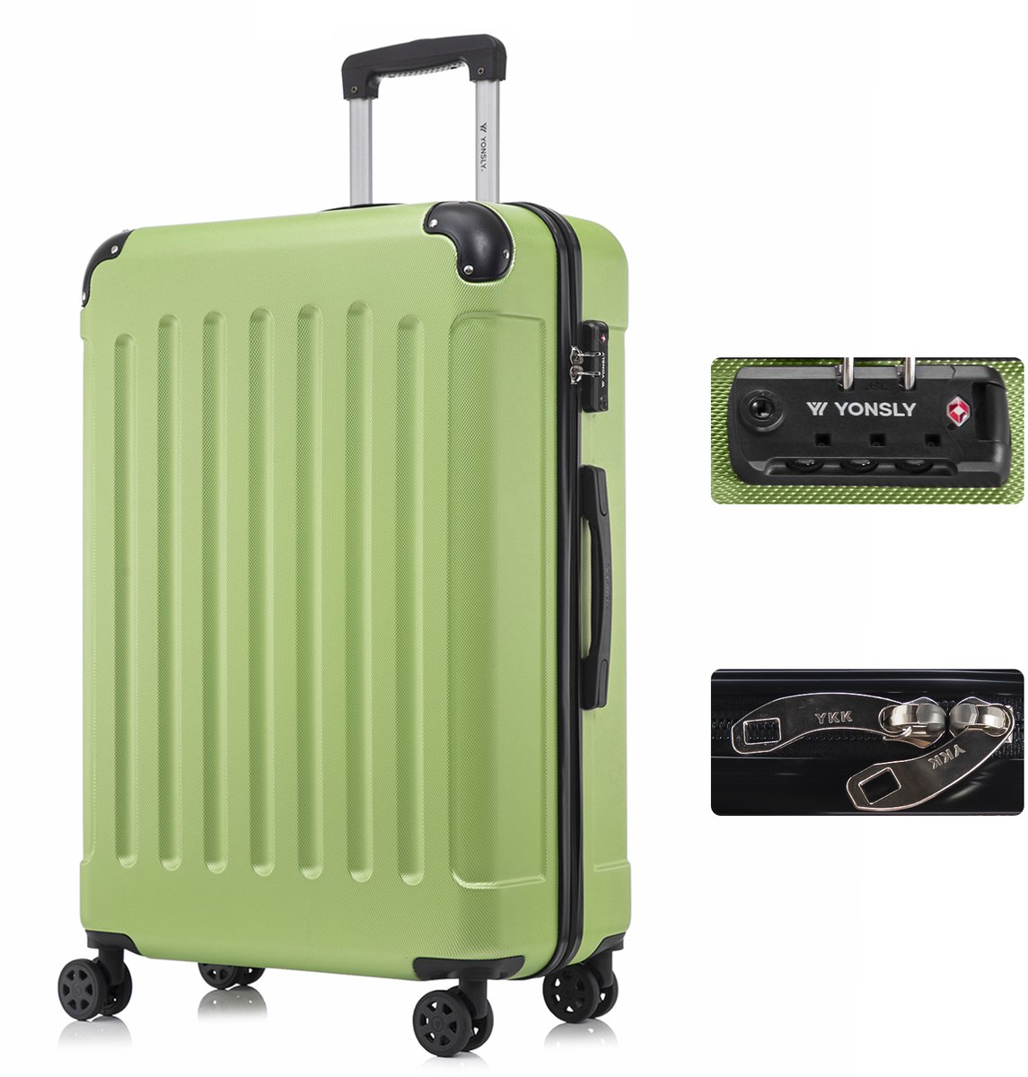 YONSLY Handbagage Koffer - 76 x 49 x 29 cm - 98 L - TSA Slot - 360° Draaibare Wielen - Grote Trolley - Fruitgroen