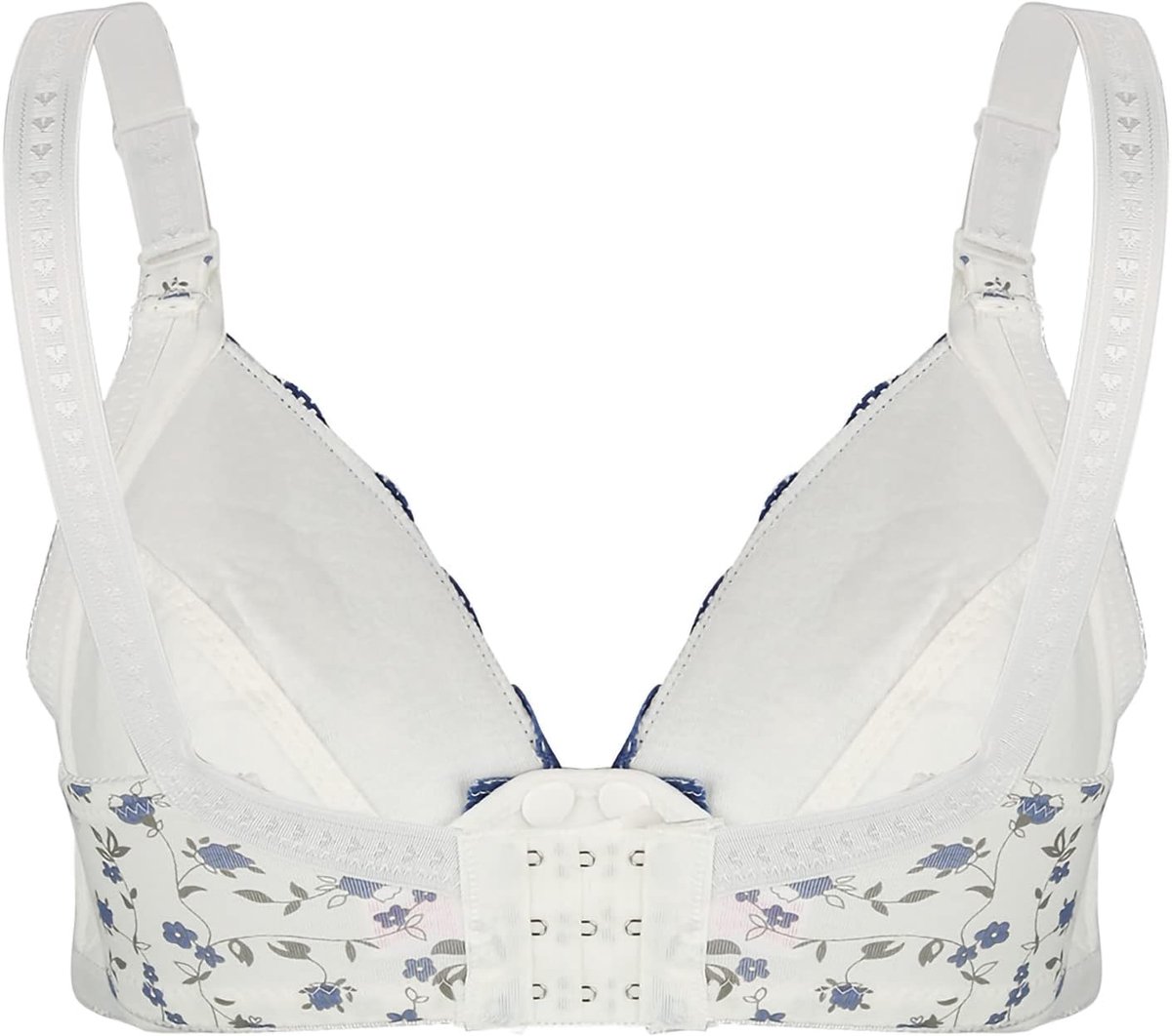 SnelShoppen - Zachte Borstvoedingsbh Bloemenkant Borstvoeding Bh Katoen Open Voorzijde Voor Zwangere Vrouwen Maat 40/90 Blauw