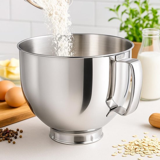 ZENC® 5QT Roestvrijstalen Mengkom met Handvat Geschikt voor KitchenAid 4.5-5 Artisan & Classic-series - RVS - Vaatwasmachinebestendig - Zilver — afbeelding 2