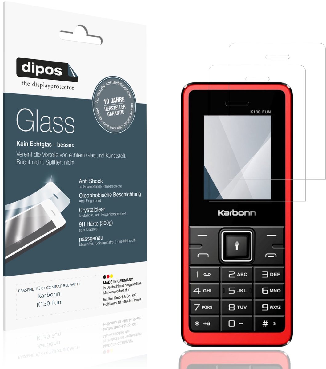 dipos – 2x Pantserfolie geschikt voor Karbonn K130 Fun | 9H Screenprotector