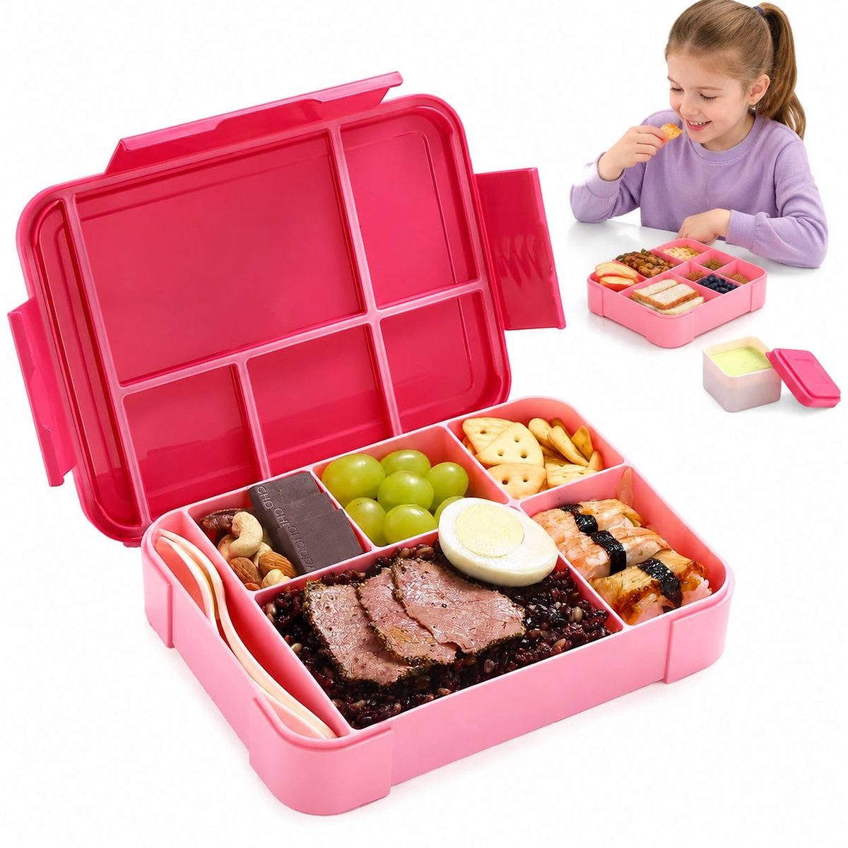 VHV - Kinderbroodtrommel met 5 vakken - Bento lunchbox 1300 ml - BPA-vrij en lekvrij - Voor school en onderweg
