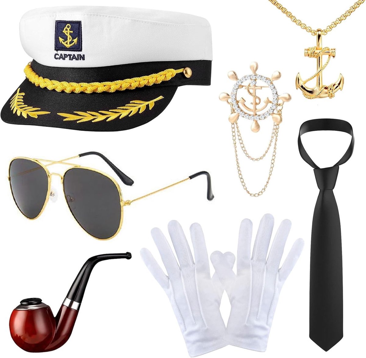 7-delig kostuumset met kapiteinshoed voor volwassenen, perfect voor carnaval en themafeesten, cosplay accessoires