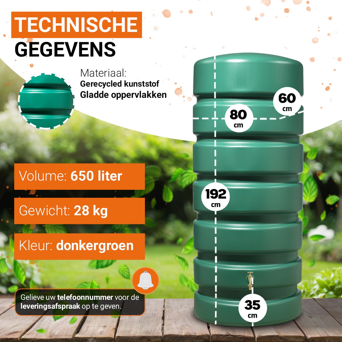 Garantia Classico Tuinreservoir 650 liter donkergroen
