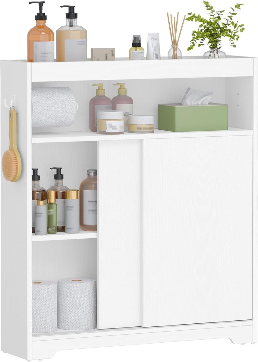 Hzuaneri Badkamerkast, smalle kast, verstelbare planken 90 cm, wit