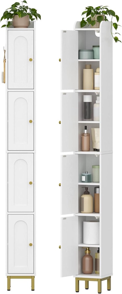 Hzuaneri Badkamerkast, 4 deuren, verstelbare poten,180 cm, wit
