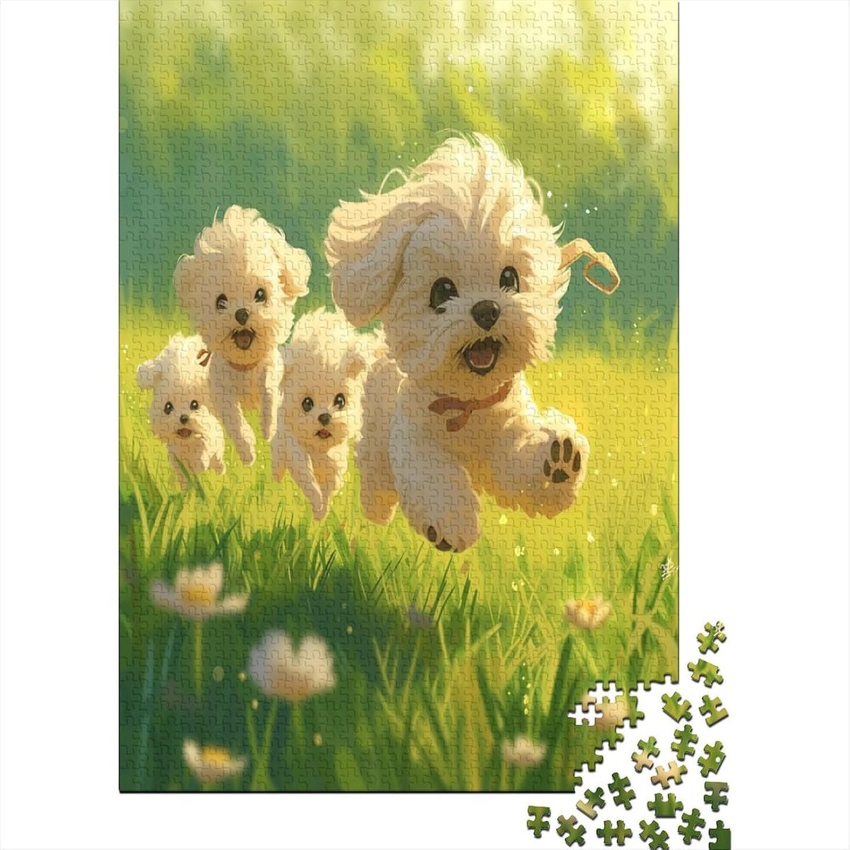 SnelShoppen - Maltese Hondenpuzzel 1000 stukjes voor Volwassenen, Vloerpuzzel van Hoogwaardige Recyclebare Materialen, Afmetingen 75 x 50 cm, Inclusie