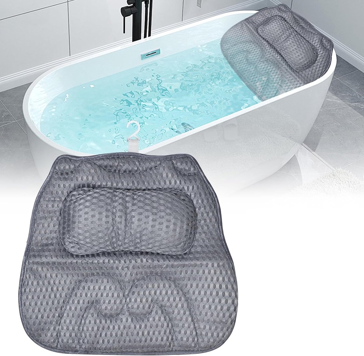 Badkussen met Zuignappen - Ergonomisch 4D Mesh - Antislip Hoofdeind voor Badkuip - Ondersteunt Nek en Rug - ShopVlot