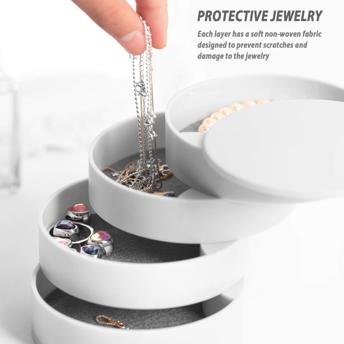 Draaibaar Sieradenkistje - A-wit - 10 x 10 cm - 4-laags Organizer van ABS-Kunststof - Voor Vrouwen en Tieners
