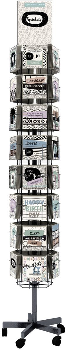 Sprinkels 15x15 cm complete serie inclusief display in bruikleen, topkaart en backcards