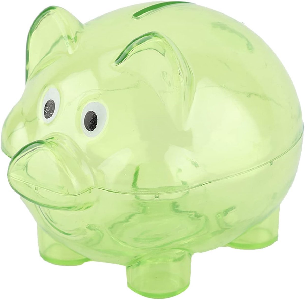SnelShoppen - Cartoon Varkentje Spaarpot - Transparante Plastic Spaarpot voor Kinderen - Groene Resin Spaarpot met Losse Munten - Schattige Decoratie