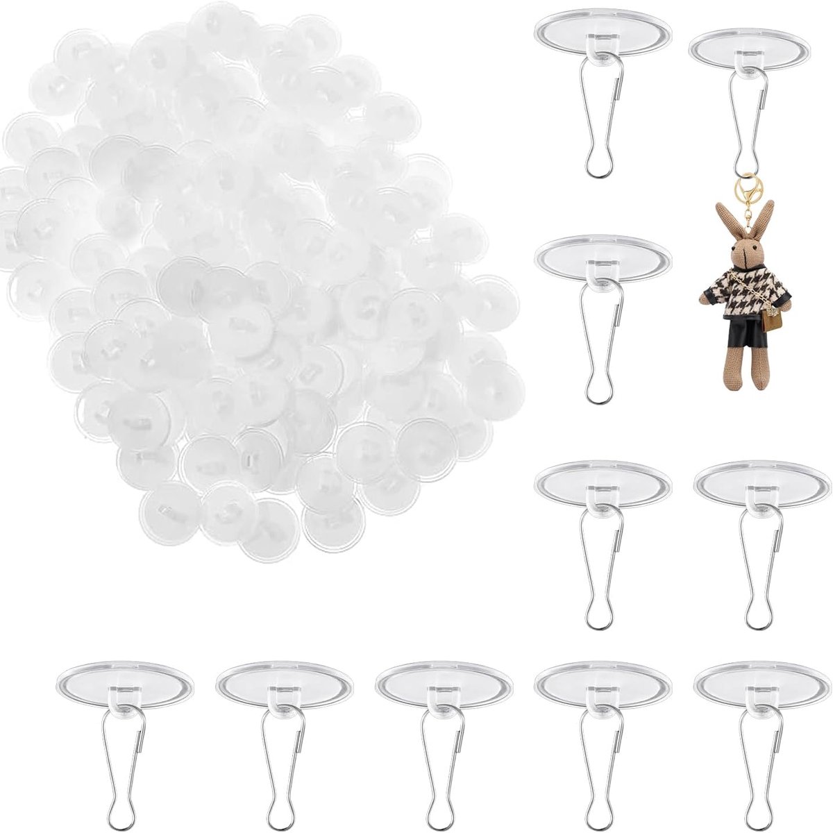 SnelShoppen - 50-Pack Zelfklevende PVC Haken met Metalen Lussen, 3cm Diameter, Transparante Plafond- en Wandhaken - Eenvoudig te installeren, geen bor