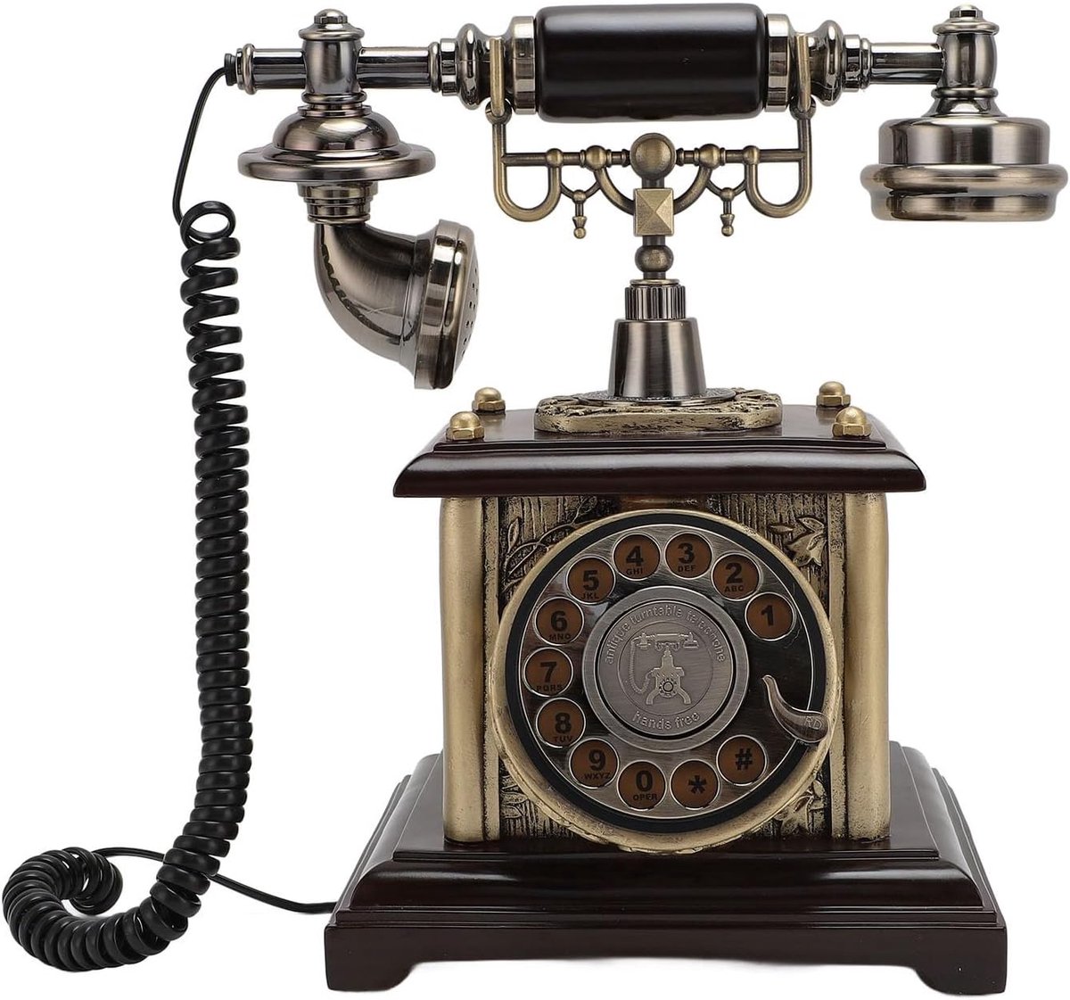 SnelShoppen - Retro Telefoon Vintage DTMF voor Thuis en Hotel - Elegante Houten en Metalen Decoratie - Rood - Perfect voor Feesten en Festivals