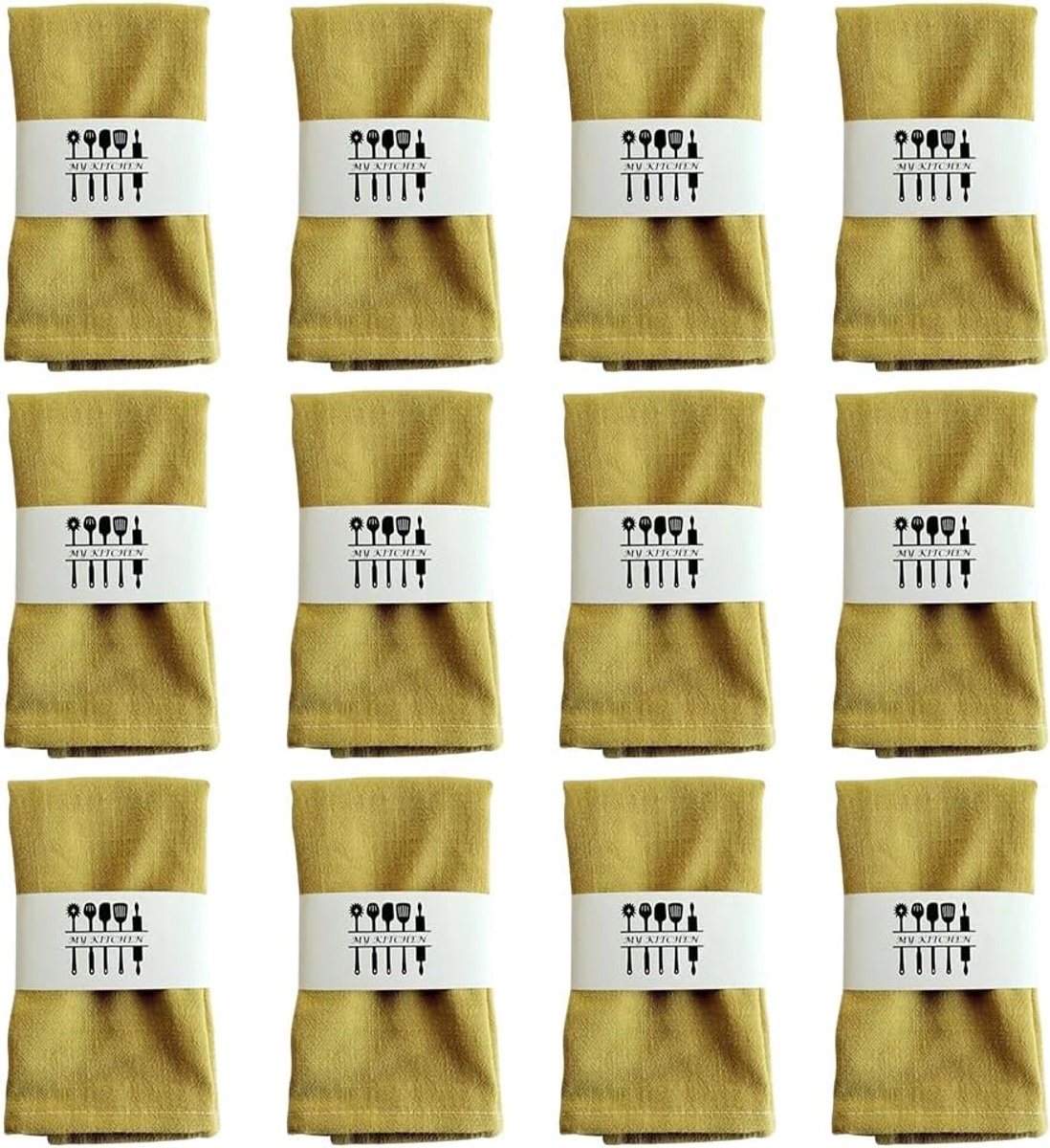 SnelShoppen - Set van 12 Gele Mosterdkleurige Stoffen Servetten 40 x 40 cm - Herbruikbare Tafelservetten voor Bruiloft, Verjaardag, Feest, Restaurant,