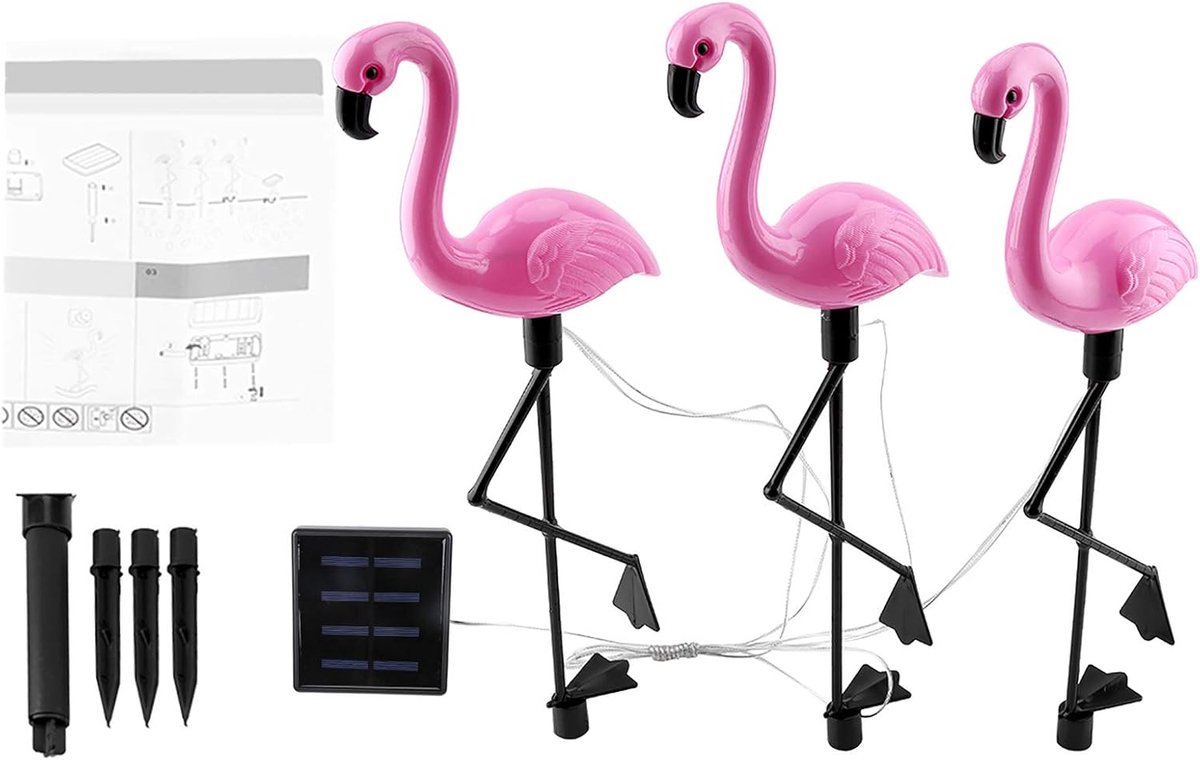 SnelShoppen - Solar Tuinlamp Flamingo - Zonne-energie Buitenlamp - Tuinverlichting voor Patios, Paden, Achtertuin - Roze PS Schaal - Eenvoudige Instal