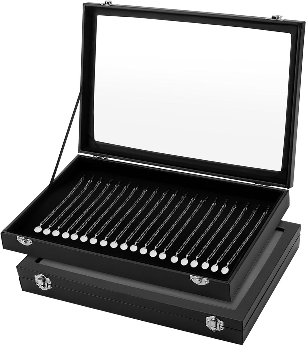 SnelShoppen - 2 stuks HAKZEON sieraden opbergdoos met afsluitbaar glazen deksel, fluwelen ketting display standaard voor kettingen, armbanden en oorbe