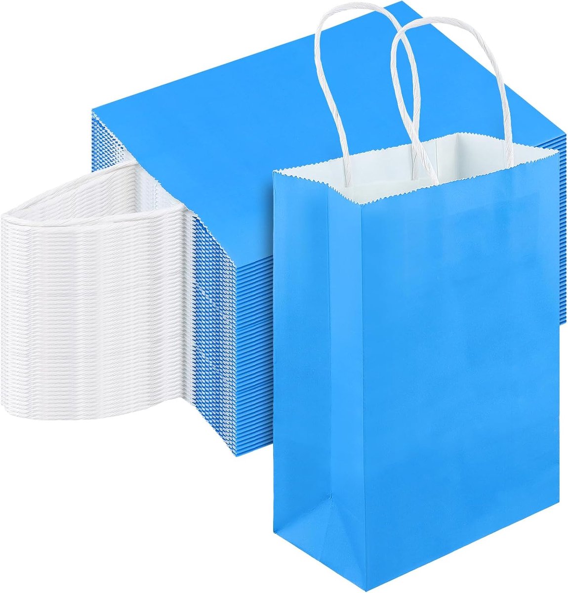 SnelShoppen - 100 Stuks Blauwe Papieren Geschenkzakken 15x8x21 cm met Handgrepen - Stevige Kraftpapier Zakjes voor Verjaardagsfeestjes en Bruiloften