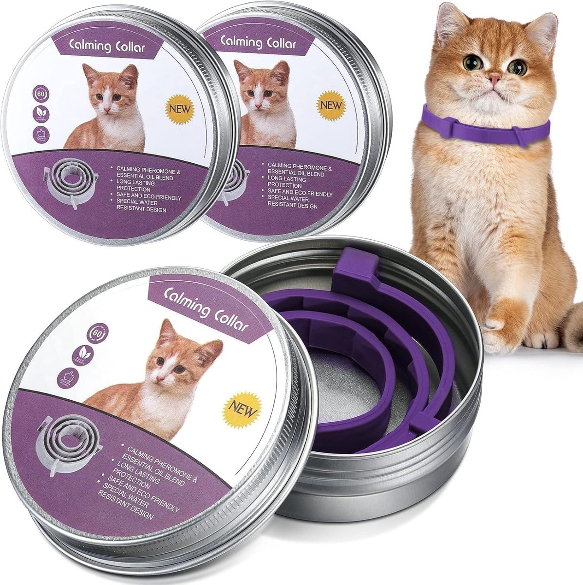 SnelShoppen - 2Stuks 15 Inch Kalmerende Halsband voor Katten en Honden - Verstelbare Anti-stress Pheromone Halsband met Natuurlijke Lavendel - Effecti