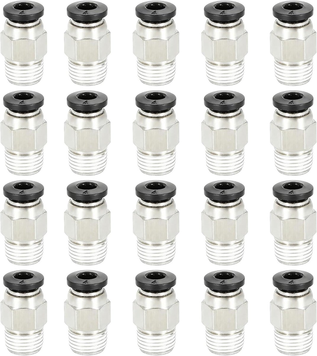 SnelShoppen - Pack van 20 zwarte PT1/8 snelle koppelingen, 4 mm slang aansluiting x 9.7 mm mannelijke draad, perslucht snelkoppeling, slang schroefver