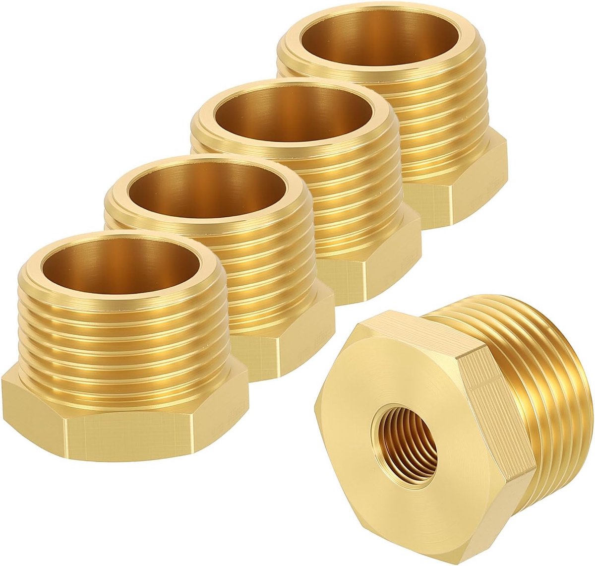 SnelShoppen - 5 Pack Male to Female Adapters 1" MNPT x 1/4" FNPT - Messing Fittingen voor Water, Brandstof en Chemische Toepassingen