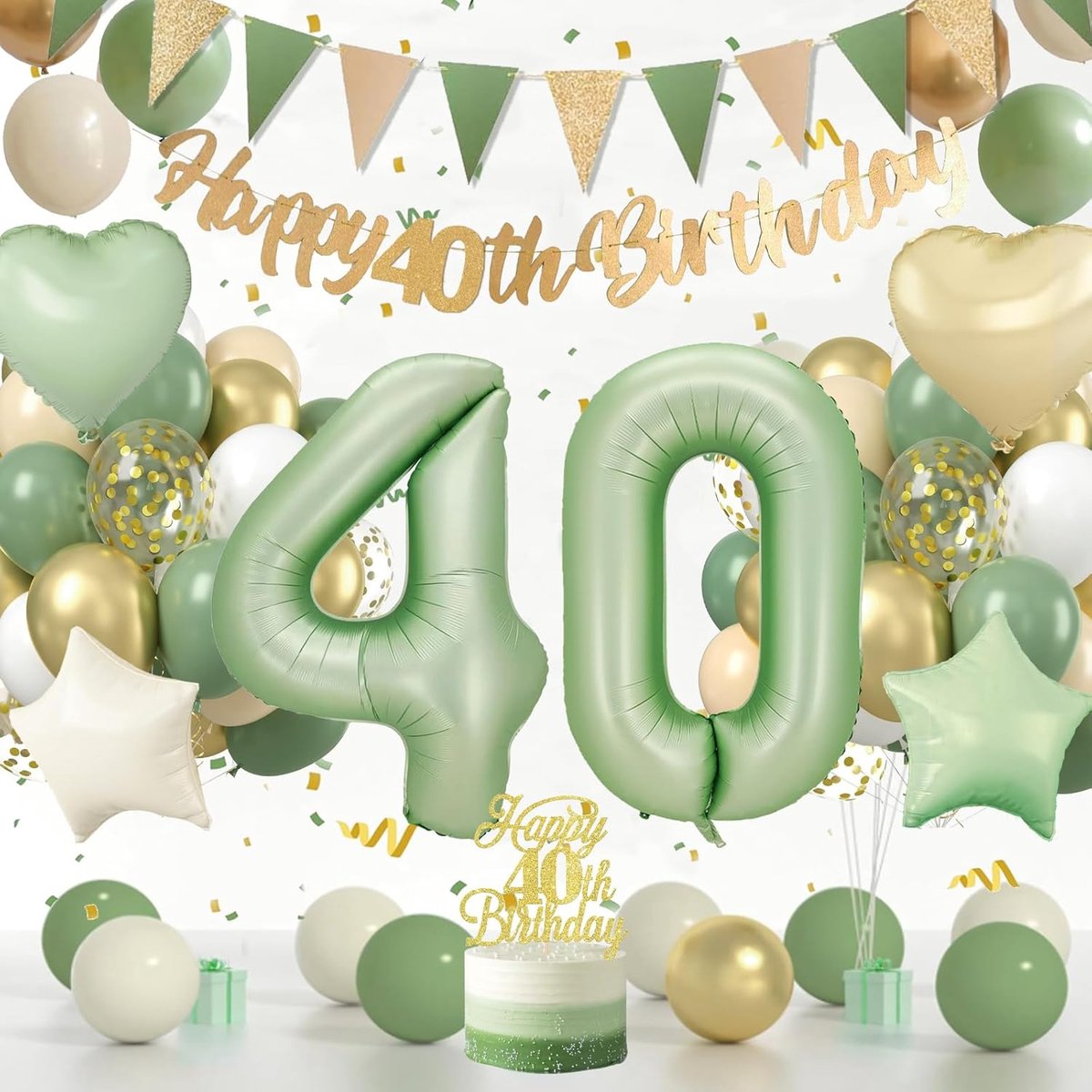 SnelShoppen - 40ste Verjaardag Versieringen voor Vrouwen en Mannen - 40 Jaar Ballonnen, Groene Banner en Happy Birthday Decoraties - Feest, Verjaardag
