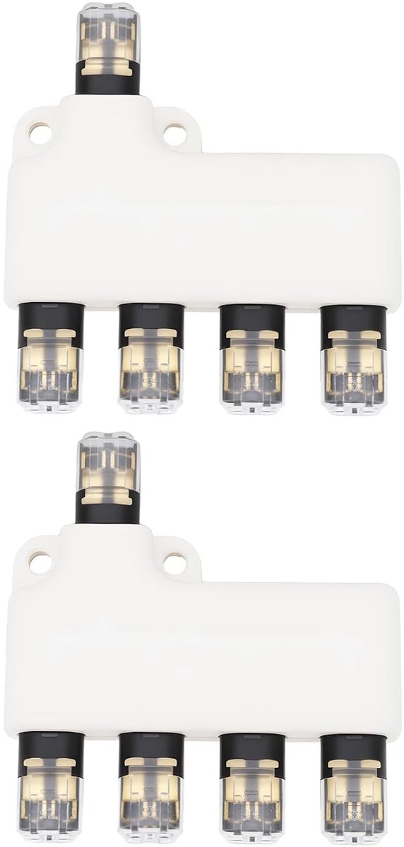 SnelShoppen - 2x 1-lead 4-weg aansluitdoos kabelconnector 5 stekkerbare 2-pins stroomverdelers voor 12V LED verlichting, tuinverlichting en beveiligin