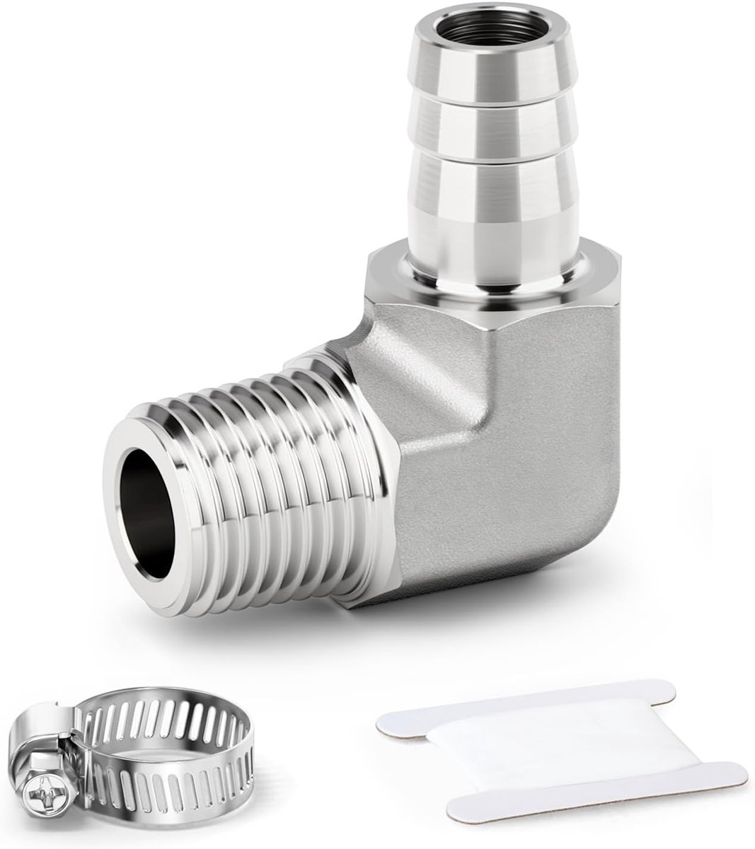 SnelShoppen - 1 Stuk 304 RVS 90 Graden Hoekstuk Slangverbinder, 1/4 Inch BSP Mannelijk Draad x 6mm L-vormige Brandstof/Lucht/Vloeistof/Gas Aansluiting