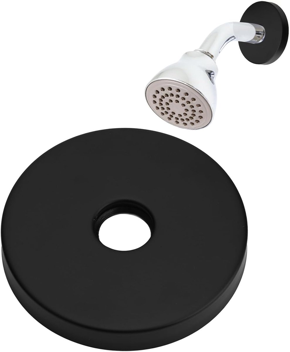 SnelShoppen - Douchearm rozetplaat grote diameter flens G1/2" met rubberen pakking voor vervanging zwart - Geschikt voor alle standaard douchearmen