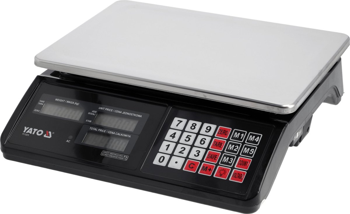 Elektronische Digitale Winkelweegschaal tot 40 kg – Nauwkeurigheid 5 g – Dubbelzijdig LCD-Scherm – Oplaadbare Accu – Met Tarreer- & Prijsrekenfunctie