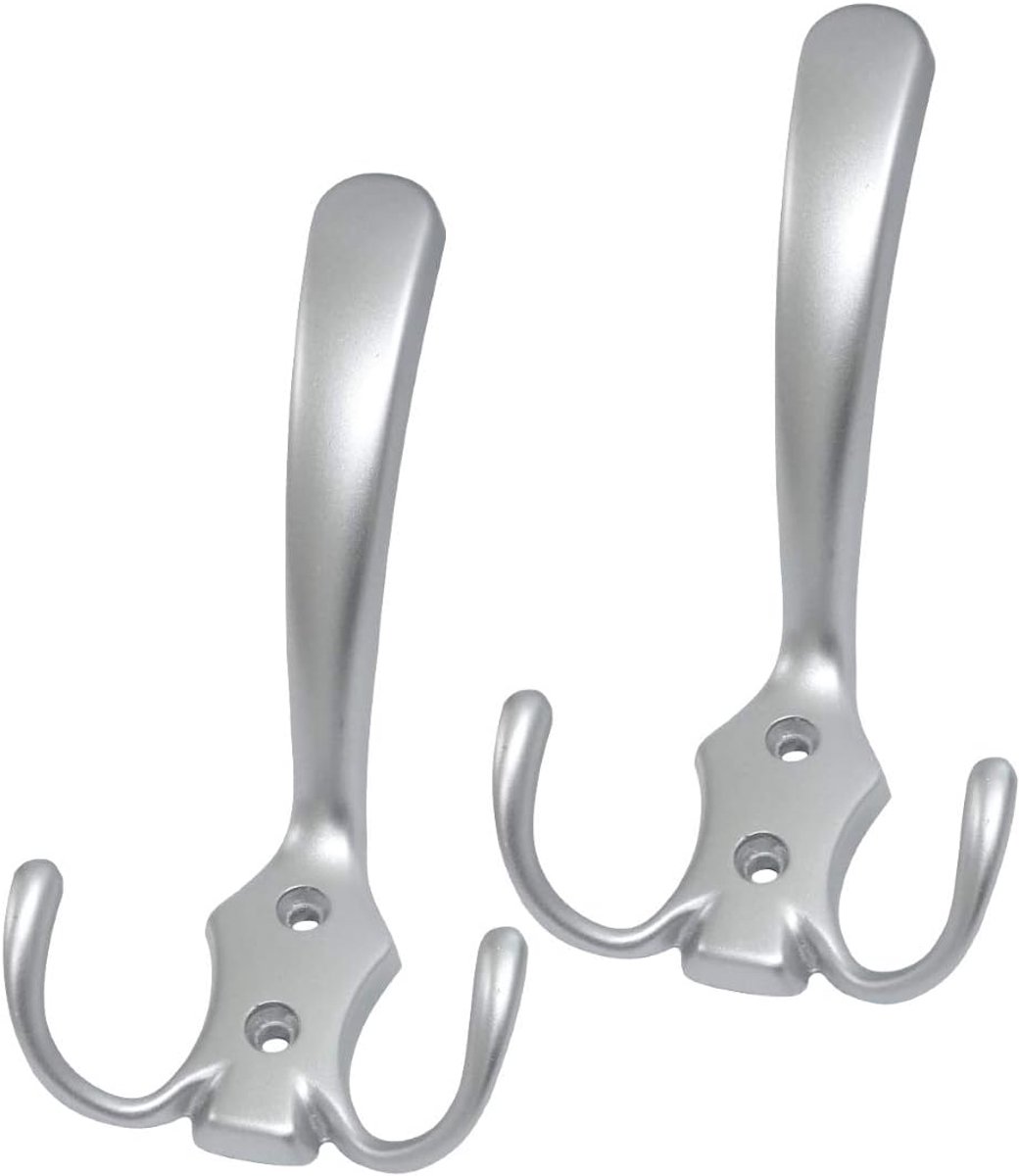 SnelShoppen - 2x Wandhaken metaal Saloum, kapstokhaken zilver mat, 110/62 mm, multifunctionele haken voor deur en meubels, elegante afwerking voor int