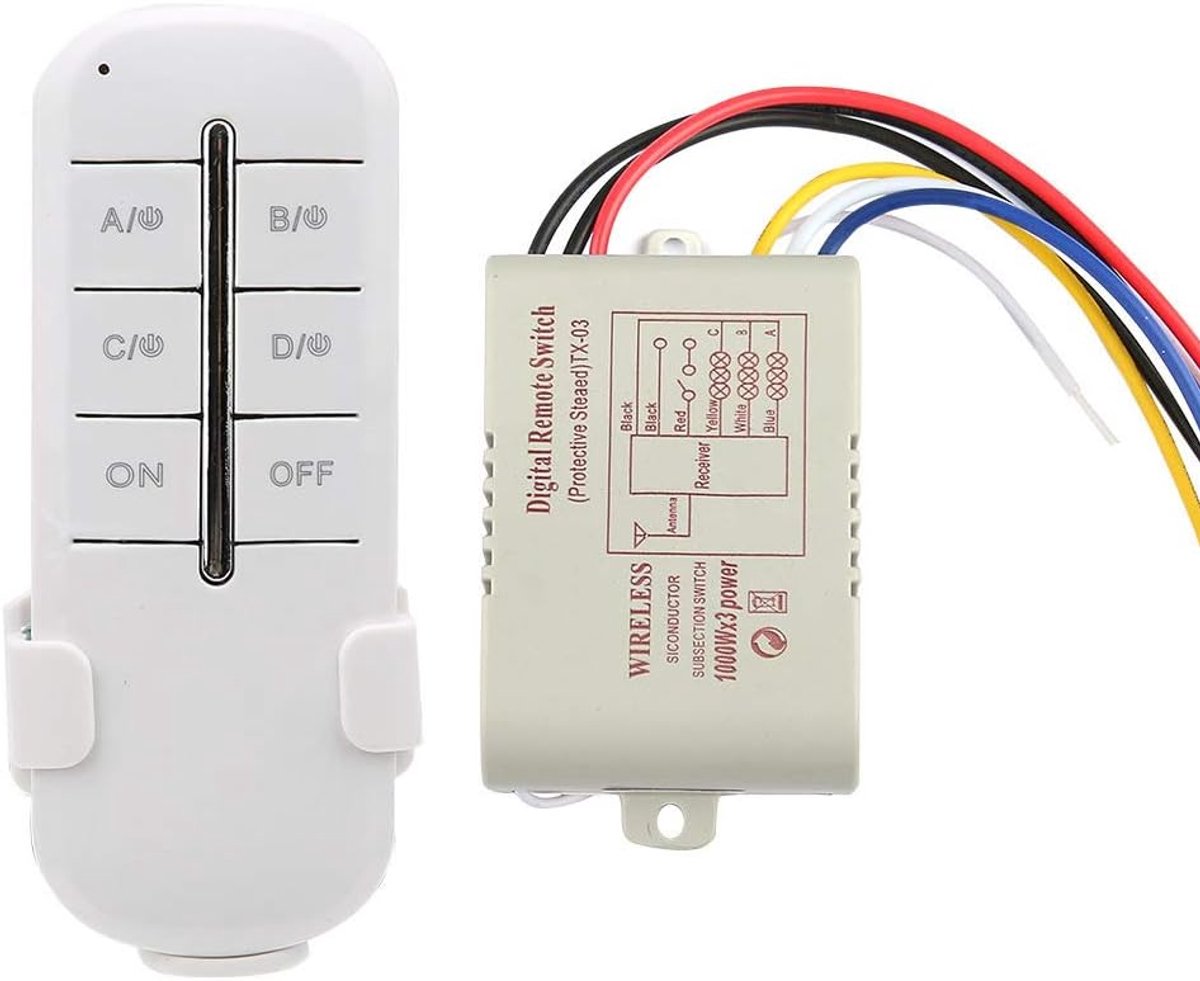 SnelShoppen - 1000W RF Draadloze Afstandsbediening Schakelaar 3 Wegen ON/OFF AC180V-240V Ontvanger voor Lampen en Verlichting