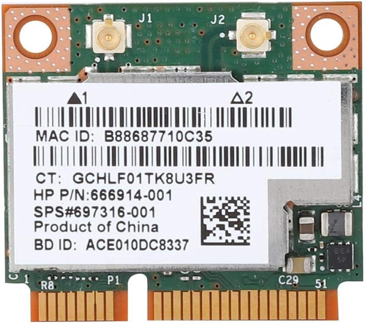 SnelShoppen - Dual Band 300M Netwerkkaart Mini PCI-e Draadloze LAN Kaart met Bluetooth 4.0 voor HP, 2.4 en 5GHz, Geschikt voor Windows 2000/XP/Vista/7